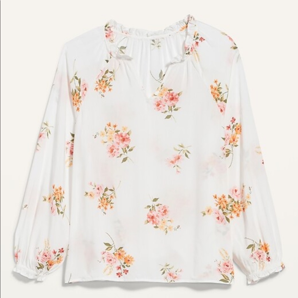 Old Navy floral ruffle split neck blouse